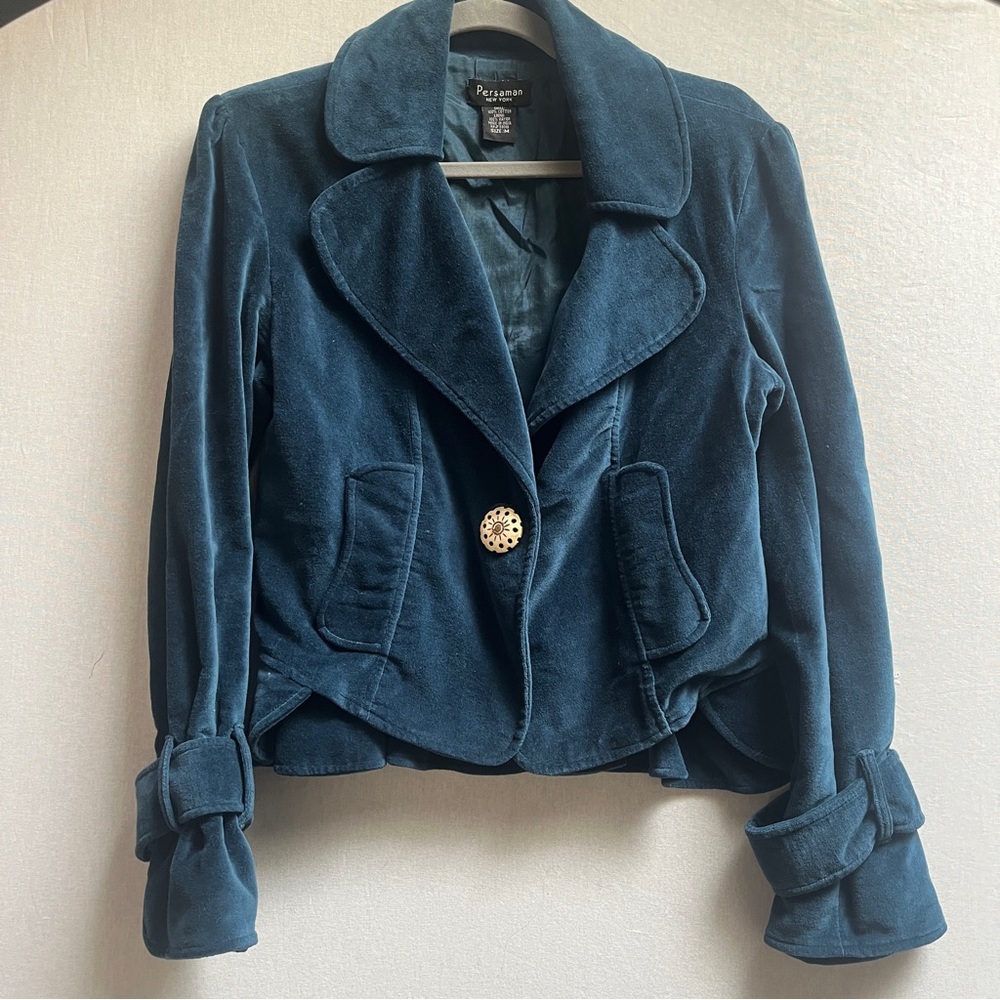 Vintage Persaman New York Teal Velvet Single-Button Jacket Sz M